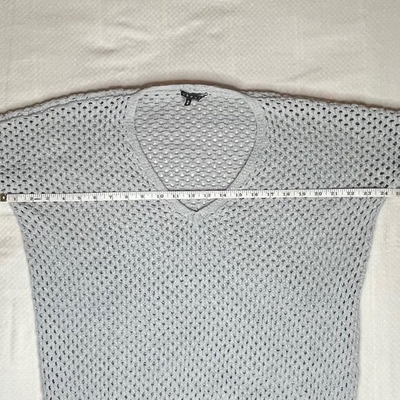 Theory Light Blue / Grey Open-Knit V-Neck Sweater | 100% Cotton | Size Medium - Picture 5 of 7